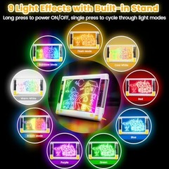 Rechargeable LED Drawing Board, 15 Inch 9-Color Light Modes Neon Art White