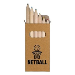 6 x ‘Netball and Net’ Short 85mm Pencils / Coloured Pencil Set (PE00079976)