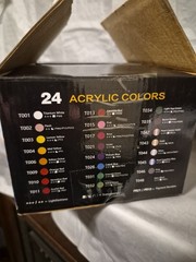 Acrylic Paint Set, 24 Colors 2 oz/Bottles 10 Pk Brushes 3 Open Bottles 21 Unopen