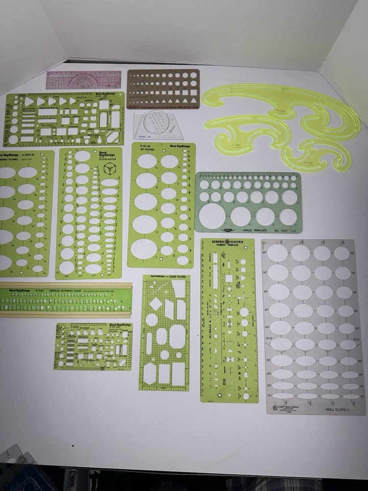 Lot of Vintage Templates | Pickett | Berol RapiDesign | French curves | Tacro