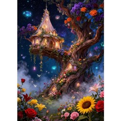 Colorful Flowers Diamond Painting Kits for Adults,Treehouse Diamond Art for Begi