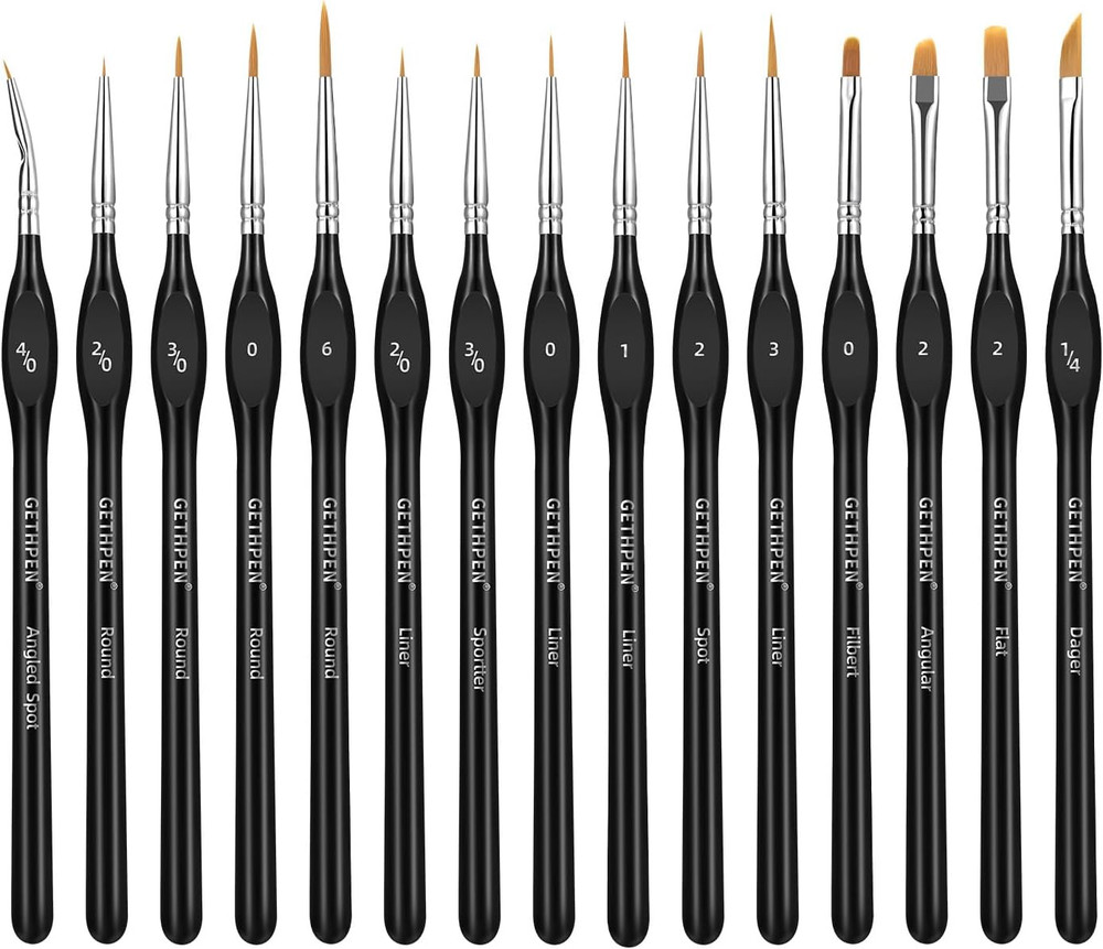 Extreme Detail Paint Brush Set, 15Pcs Miniature & Micro Brushes for Fine Detaili