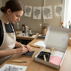 Lnncdsc Linocut Kit for Beginners & Adults – Complete Block Printing pink