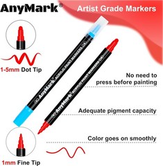 AnyMark 24 Colors Acrylic Paint Markers, 1 Count (Pack of 24), Dot & Fine Tip