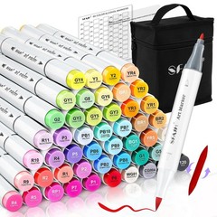 SFAIH Alcohol Markers Brush Tip & Fine Tip – 49 Colors Double Tipped Art Markers