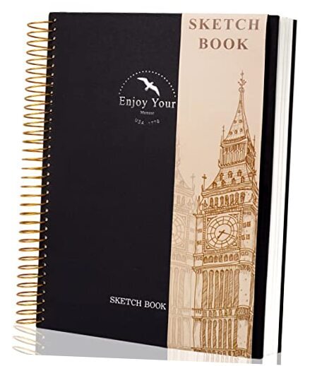 Hardcover Sketchbook for Drawing 8.5 x 11 Spiral Sketch Book for Large Black