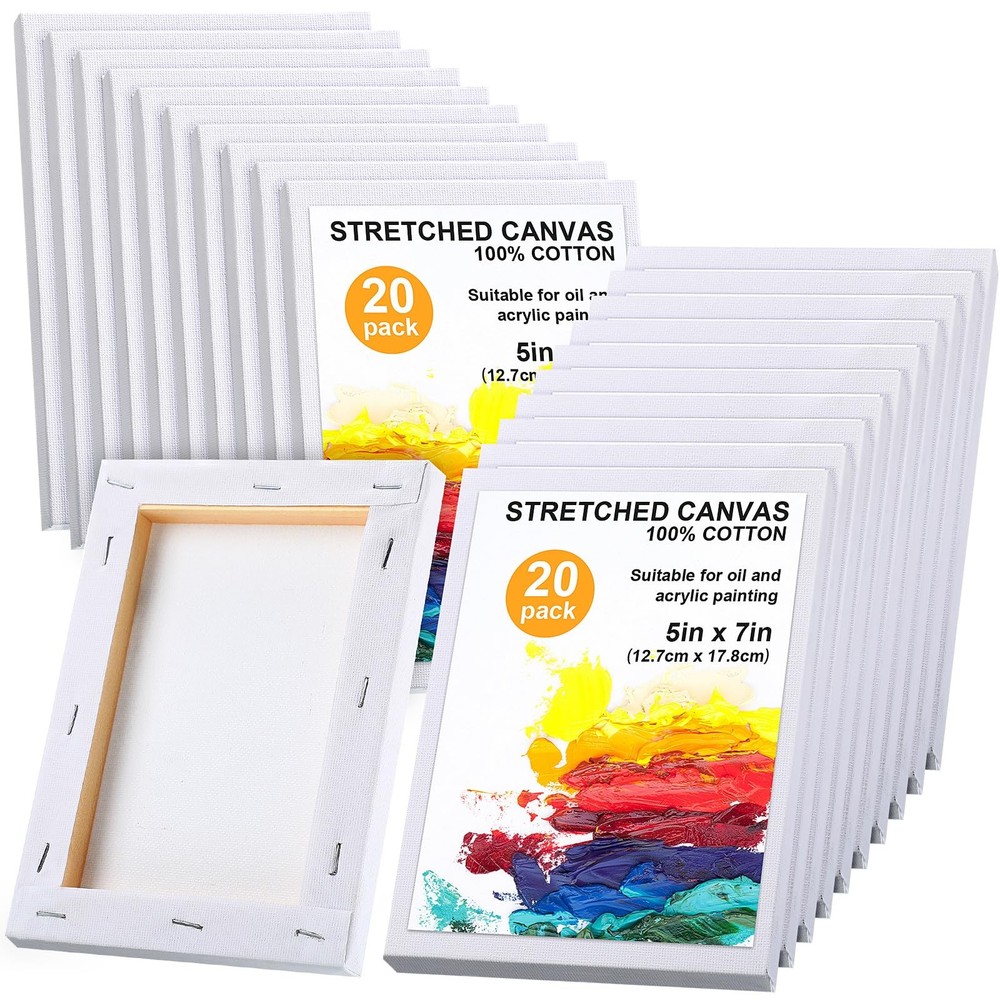 20 Pack Stretched Canvas for Painting 5 x 7 Inches Triple Primed Acid 100% Co…