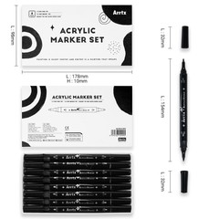 Arrtx Acrylic Paint Pens 8pcs Double Tip Black Paint Markers for Painting Black