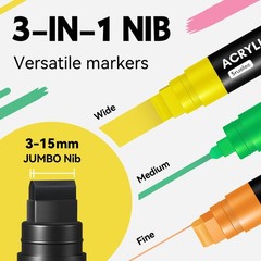 SRUOLOC 12 Colors Jumbo Markers, 15mm Jumbo Felt Tip, Acrylic Paint Markers f…
