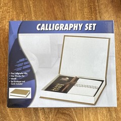 Calligraphy Set Gift Box w/ Wooden Pen, 5 Metal Nibs, Ink Bottle, Envelopes