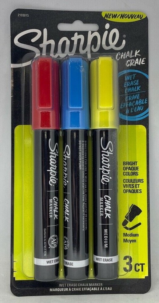 Sharpie Wet Erase Chalk Marker 3/Pkg-Primary – Blue, Red & Yellow