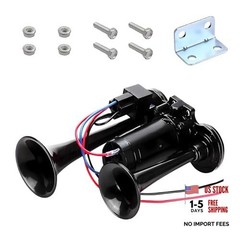 12V Car Air Horn, 120DB Super Loud Dual Trumpets Air Horns Kit with Black