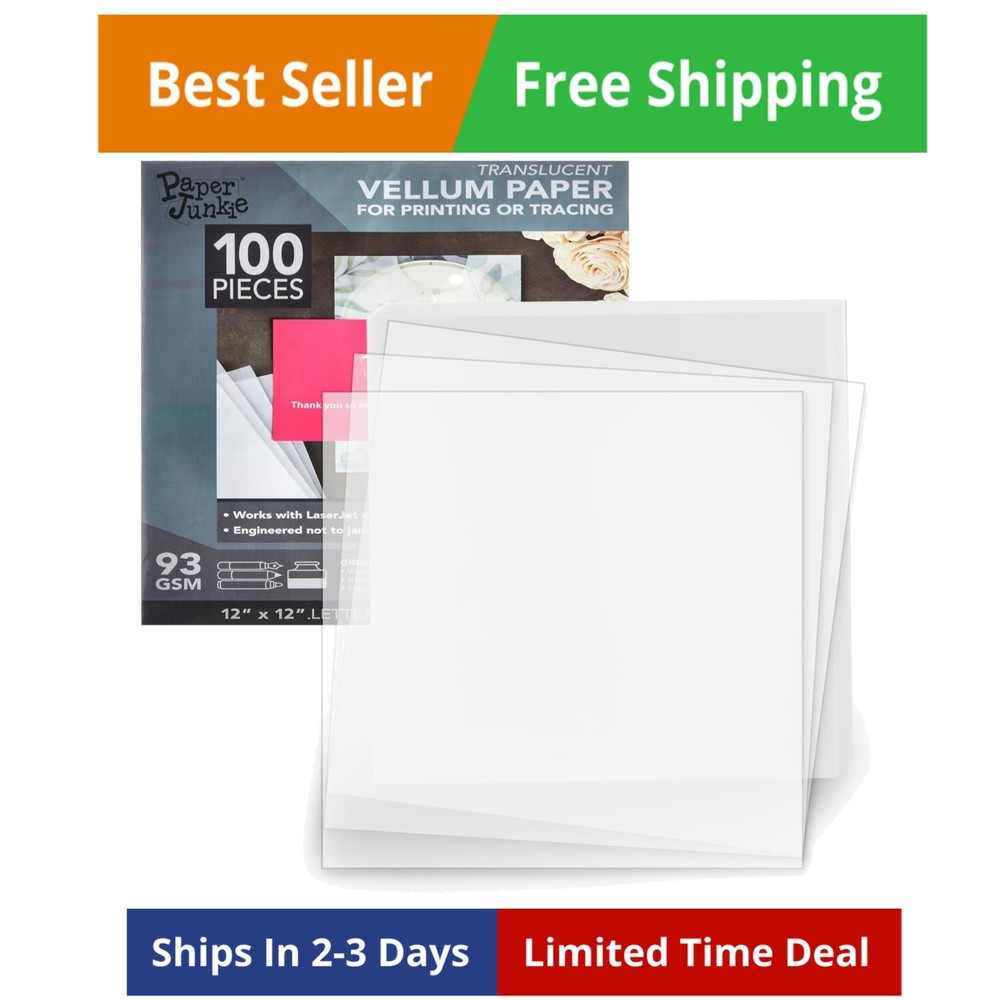 Translucent Vellum Sheets – 100 Sheets, 12 x 12 in, White – 93gsm/63lb Tracin…