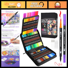 72 Colors Dual Tip Watercolor Markers – No Bleed Paint Pens for Art, Calligraphy