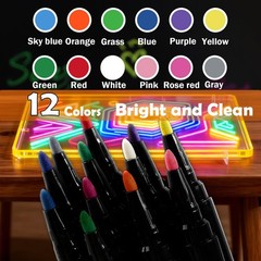 Yipaga 12-Color Markers for LED Drawing Board, Erasable Light Board Marker Pe…
