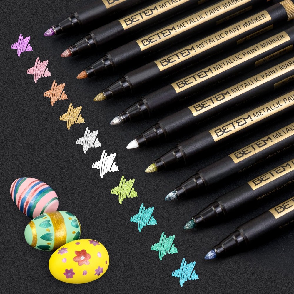 Metallic Paint Markers Acrylic 2 MM Medium Tip Glitter Pens Colors 10 PCS