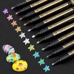 Metallic Paint Markers Acrylic 2 MM Medium Tip Glitter Pens Colors 10 PCS