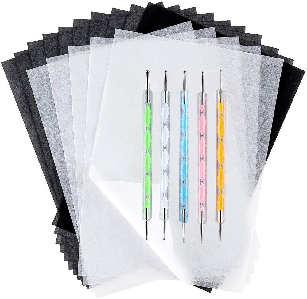 100pcs White Tracing Paper,100pcs Carbon Transfer Paper & 5pc Embossing Styluses