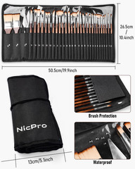 30Pcs Paint Brush Set, Professional Paintbrushes with Paint Spatula and Cloth Ro