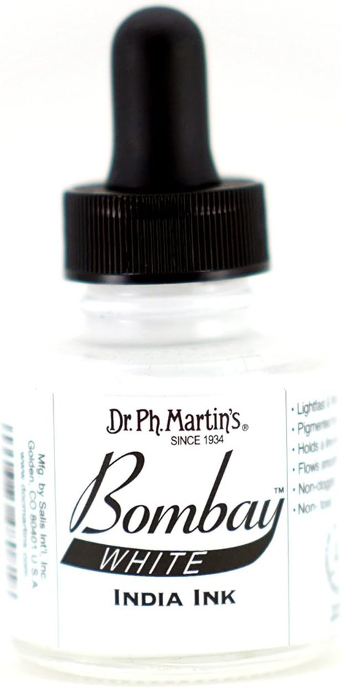 Bombay India Ink (8BY) Ink Bottle, 1.0 Oz, White, 1 Bottle
