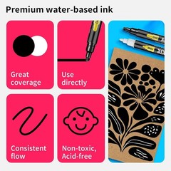NAWOD 6 Black Acrylic Paint Pens, Acrylic Paint Markers Dual Tip