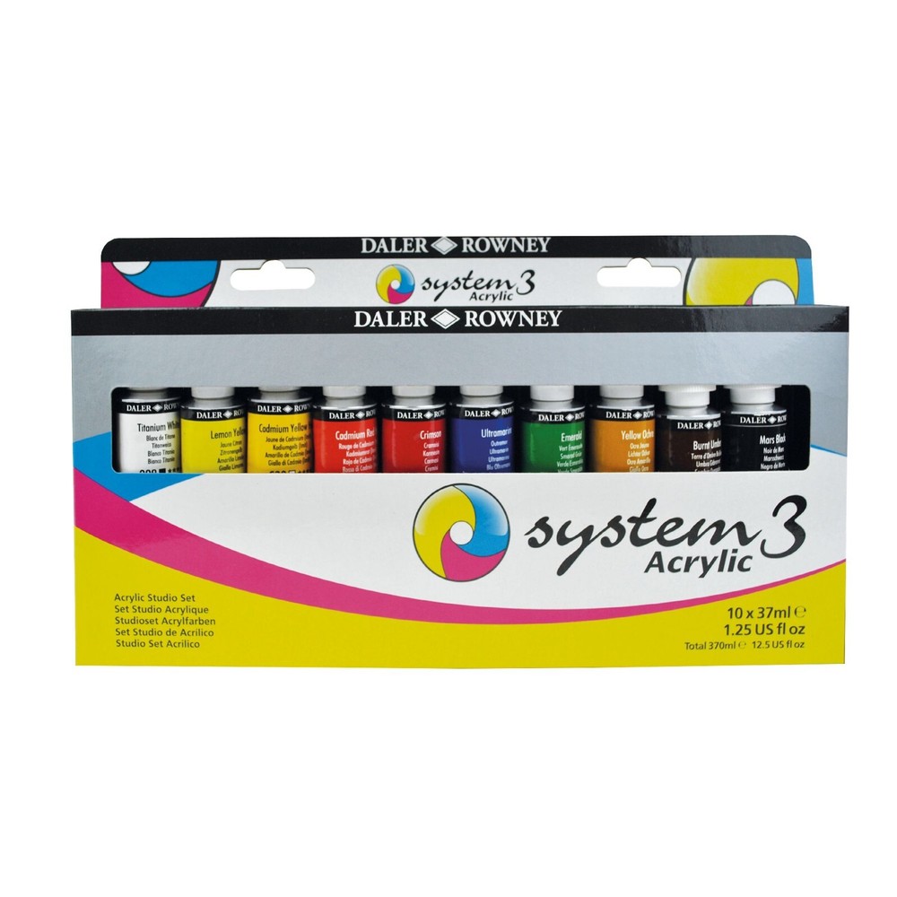 Daler Rowney System 3 Original Acrylic Paint 10 x 37ml Studio Set