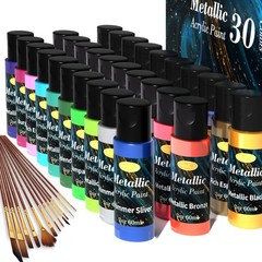42 PCS Metallic Acrylic Paint Set of Premium 30 Colors，Professional Grade