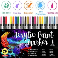 Acrylic Paint Pens for Rock Painting Set of 24 Extra Fine Point Non-toxic Paint