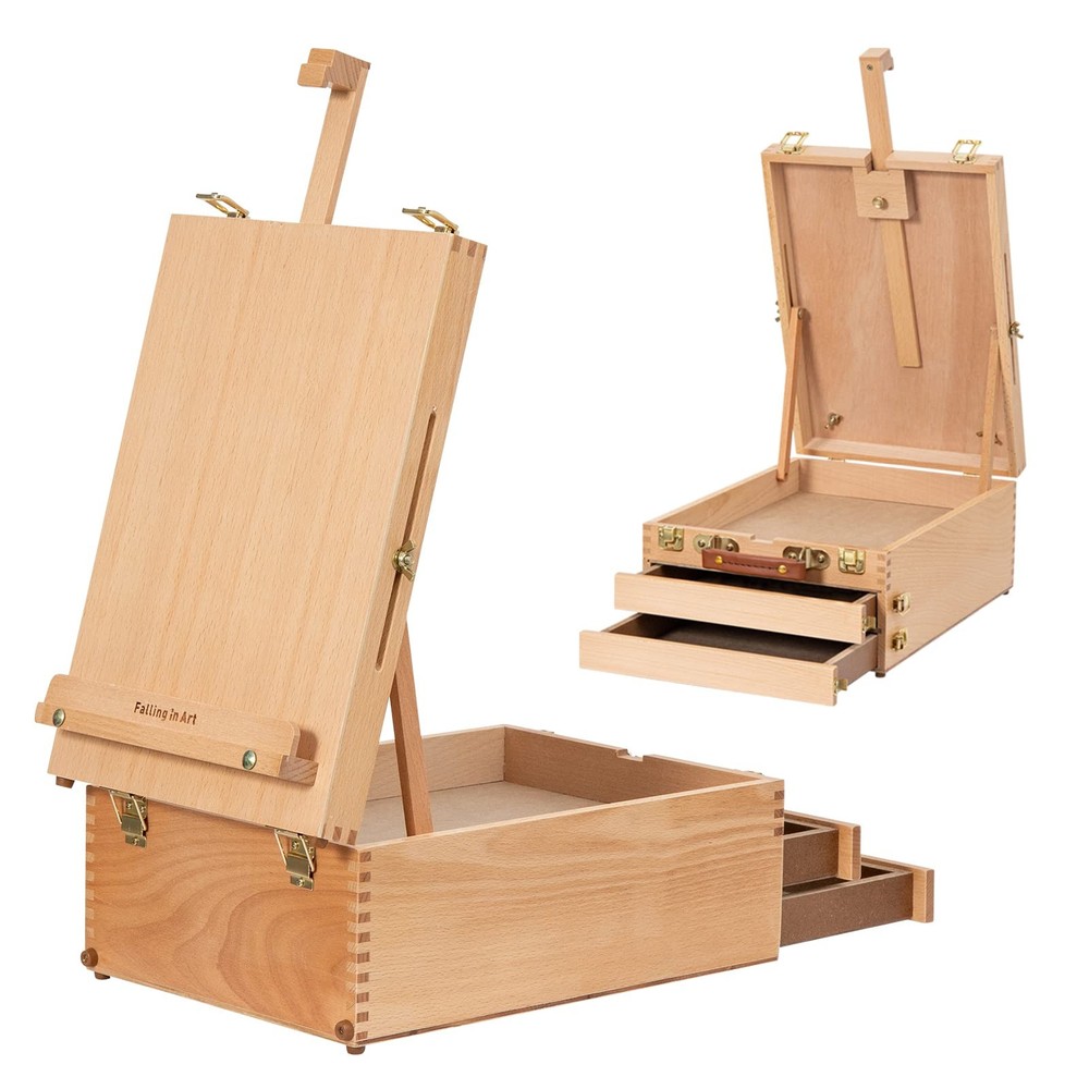 Falling in Art Wooden Tabletop Easel Box, Beechwood Sketchbox Table Easel wit…