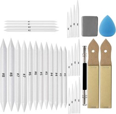 33 Pcs Blending Stumps and Tortillions Set Art Blenders with Sketch Sandpaper Pe
