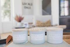 Sand + Fog Scented Candle – California Beach House – 12 oz, beige,off-white