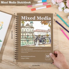 4 Pack Mixed Media Sketchbook, 9×12 inches Drawing Paper Sketch Book, 98lb/16…