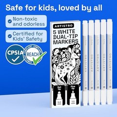 Dual-Tip Acrylic Paint Markers – Paint Pens Set with Dot & Fine Tips 5 White