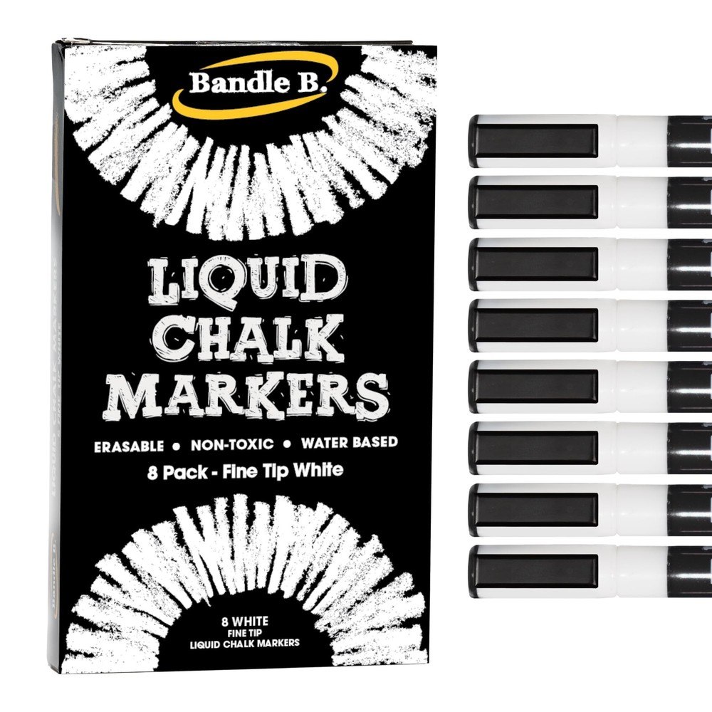 Bandle B. Chalk Markers – 8 White Fine Tip, 1 Count (Pack of 8),