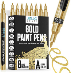 Gold Paint Pen (8-Pack) Extra Fine Gold Paint Markers for Metal, Fabric, Wood, G