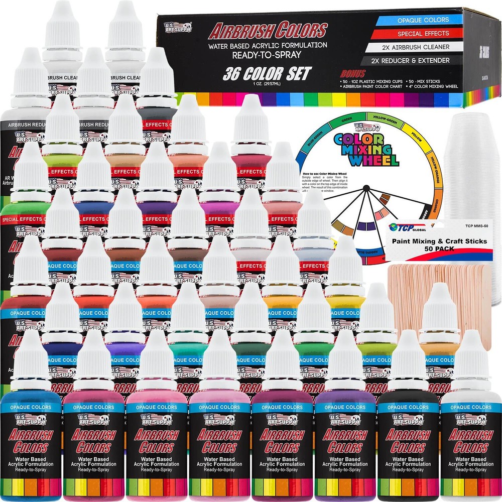 U.S. Art Supply® 36 Color 1oz Deluxe Airbrush Acrylic Paint Set