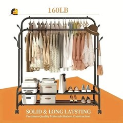 Heavy-Duty Rolling Metal Garment Rack with Dual Bars – Portable Clothes Hanger