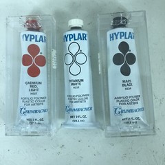 Vtg-Lot of 3 Red,Black, White Grumbacher Hyplar Acrylic Polymer Colors 2oz Each.
