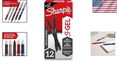 S-Gel Pens 12 Count – Sleek Matte Black Metal Barrel, Medium 0.7mm, No Smear Ink