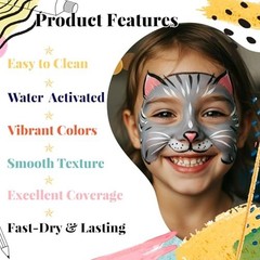 42 Color Face Painting Kit – Non-Toxic Water Activated Makeup Set with Brushes,