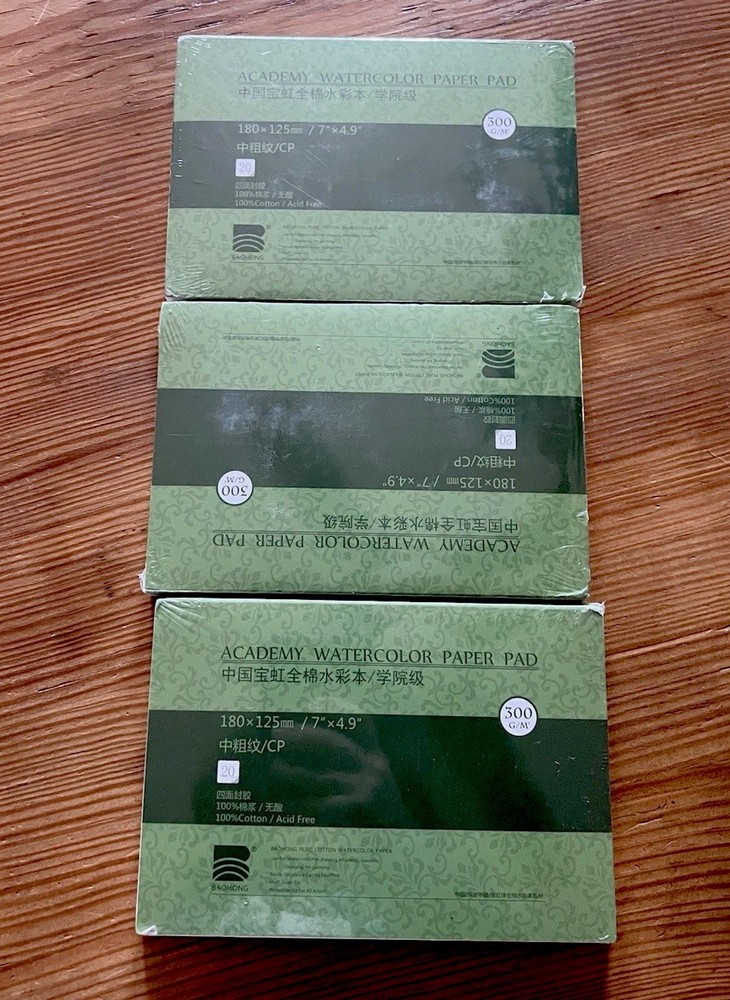 BAOHONG Academy Watercolor Paper, 100% Cotton, 300gsm 7” 4.9 Cold Press Lot Of 3