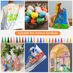 24 Colors Dual Tip Acrylic Paint Marker Pens Set, Multifunctional Acrylic Tips w