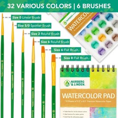 Watercolor Paint Set – 36 Premium Paints – 12 Page Pad – 6 Brushes – Painting…