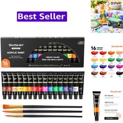 Acrylic Paint Set, 16 x12ml Tubes Artist Quality Non Toxic Rich Pigments Colo…