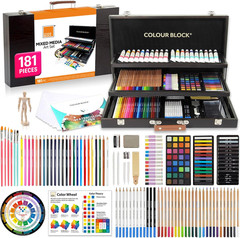 181-Piece Mixed Media Art Set in Wooden Case for Drawing Sketching Painting, Sof