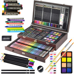 145 Piece Deluxe Art Set, Wooden Box & Drawing Kit with Crayons, Oil Pastels,…