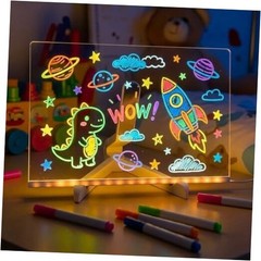 LED Light Up Acrylic Message Board with 12 Neon Pens – 12″ x 8″ Erasable Glow