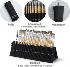 Professional Paint Brush Set 25 Pieces Synthetic Nylon Art Supplies Canvas Roll