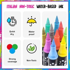 30 Colors Dual Tip Acrylic Paint Markers,Fine Tip and Brush Tip Permanent Acr…