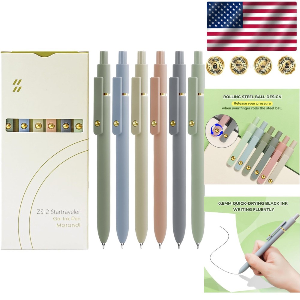 Stylish 6 Pcs Gel Pens with Soft Grip – Black Ink Fine Point for Journaling